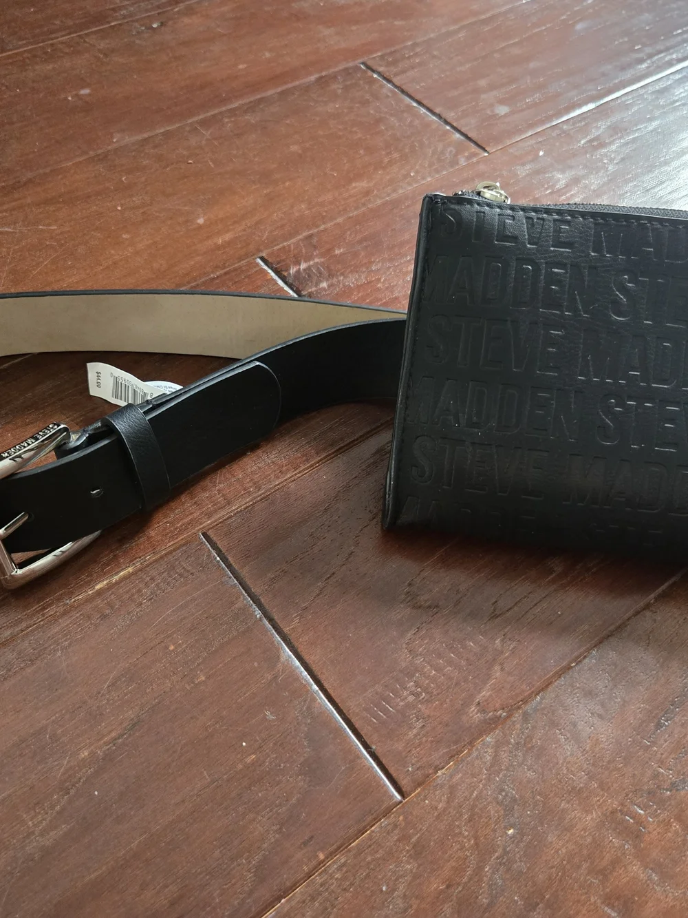 Steve Madden Black Embossed Zip Wallet